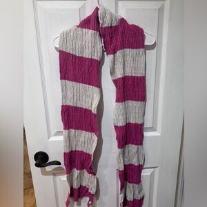 Women’s Pink and Gray Striped Knit Scarf